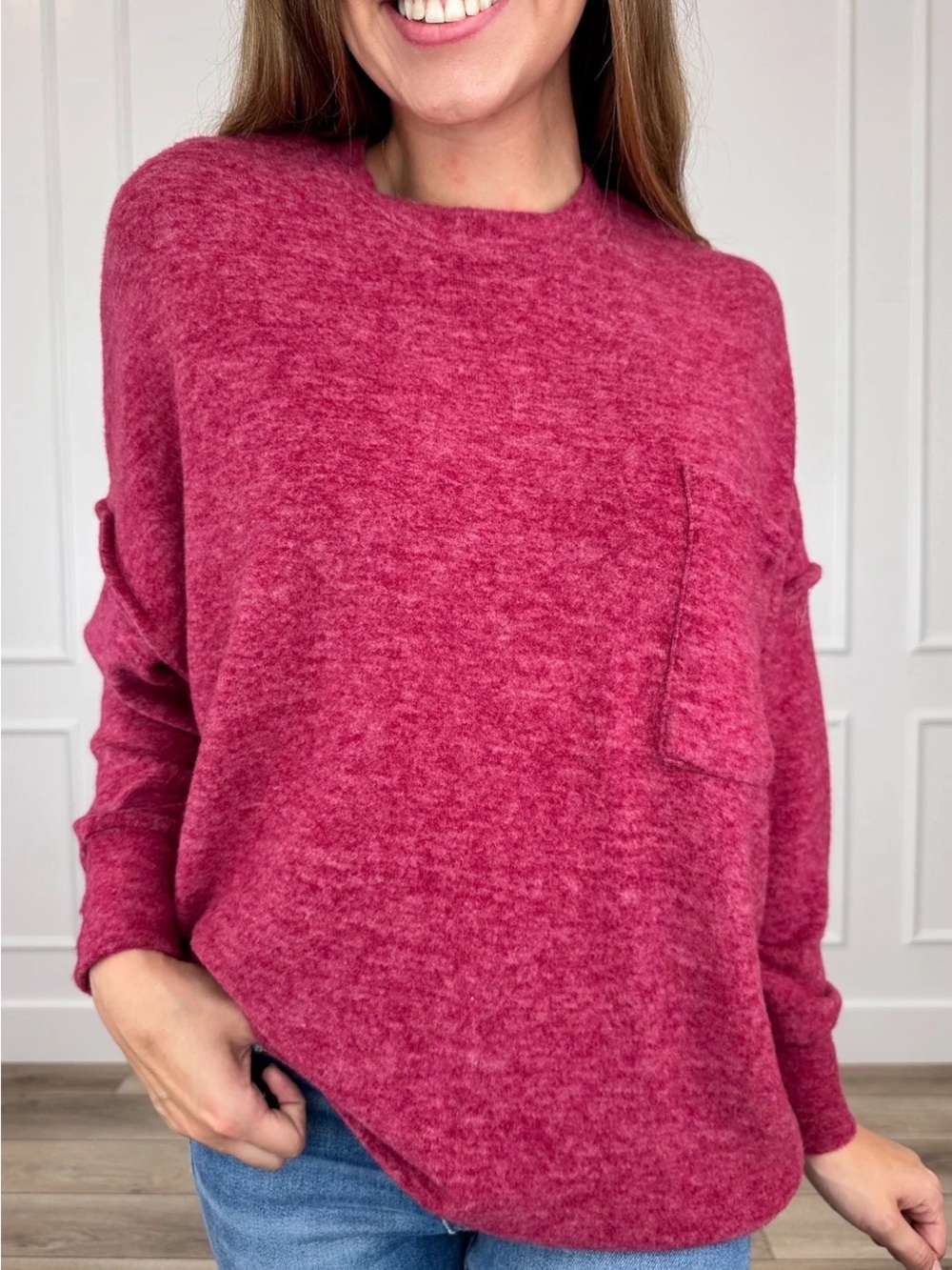 Zenana Feel the Comfort Knit Long Sleeve Wine Red Top Women's M NWOT